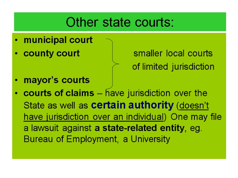 Other state courts: municipal court county court   smaller local courts  